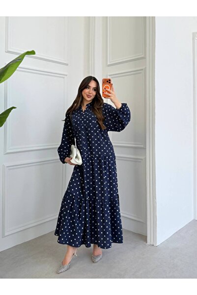 Şeker Portakalım Μακρυμάνικο φόρεμα μποέμ μάξι με πουά σχέδιο, διπλό στρώμα κ...