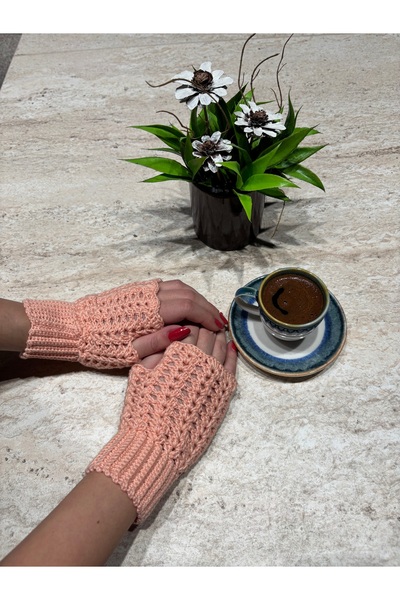 örgü قفازات مصنوعة يدويًا بدون أصابع/ تصميم أنيق مخرم/ قفازات نسائية شتوية