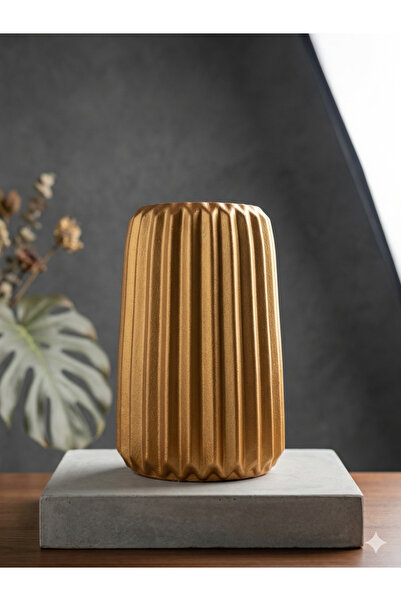 El Yapımı Dekoratif Vazo – Modern Minimal Çizgili Tasarım (15 cm)