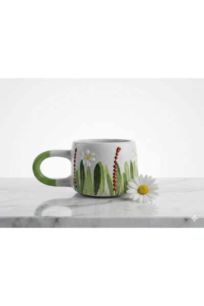 Fincan El Yapımı Tasarım Papatya Figürlü Seramik Kupa – Bahar Serisi