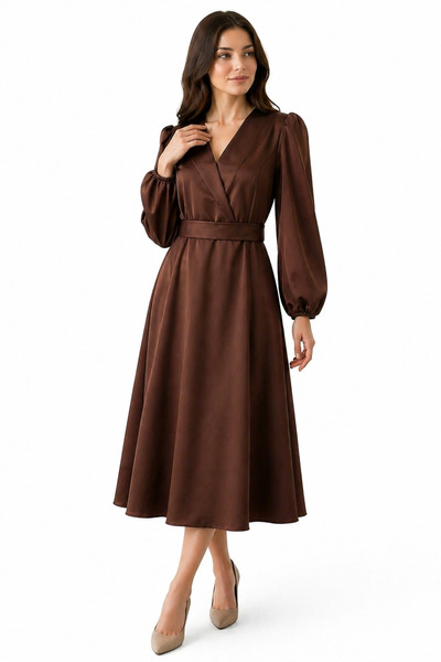 PERADO Σατέν μάξι φόρεμα με φουσκωτή φούστα και ζώνη, βραδινό φόρεμα