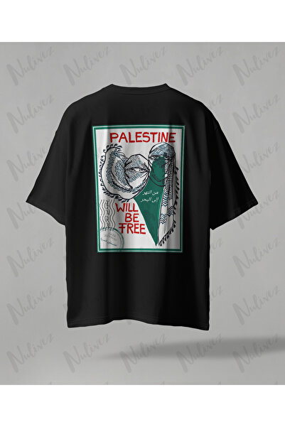 Nulivez تي شيرت فلسطيني بتصميم كبير الحجم للجنسين مزين بنمط الكيفي وطباعة ملا...