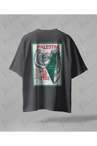 Nulivez Palestine Design Oversize Unisex T-Shirt with Kefiye Pattern Streetwe...
