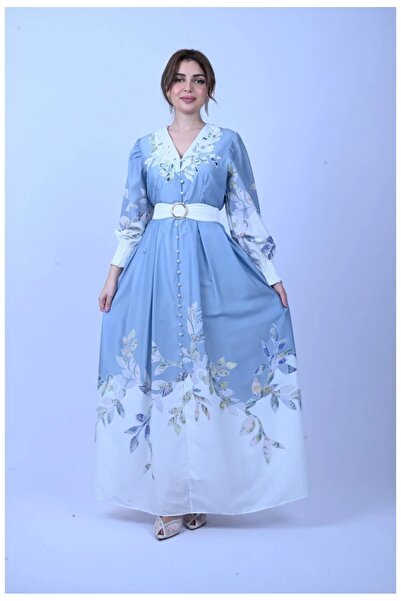 Lyon Royal Maxi Dress with Leaf Pattern and Puff Sleeves - Available in 3 Enc...