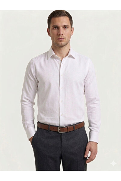 İMAJ MAĞAZACILIK Men's White Slim-Fit Shirt - 80% Cotton Easy-Iron Fabric