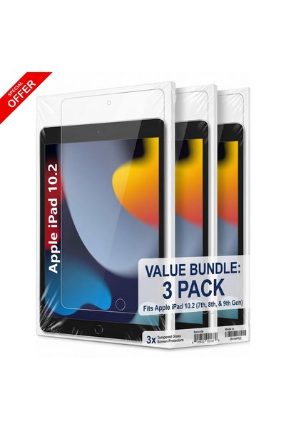 Primo Plus [3-Pack] iPad 10.2 Screen Protector - Ultra Clear Tempered Glass, ...