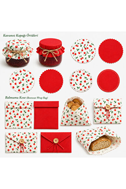 seyranat 2 Pieces of 50 cm Wide Red and Cherry Patterned Cotton Fabric for Bags, Wallets, Hobby Projects