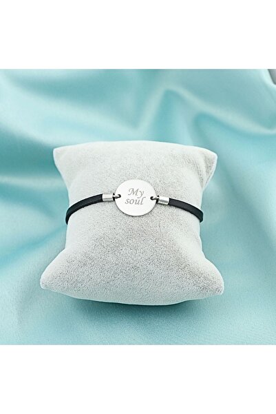 Bijuteria SORELLY Ασημένιο και δερμάτινο βραχιόλι με ασημένιο νόμισμα  "Η Ψυχ...