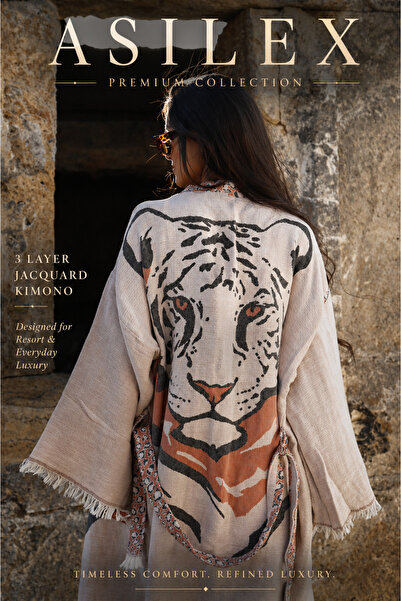 Asilex Home Collection Κιμονό ζακάρ με σχέδιο τίγρης 3 στρώσεων, γυναικείο κι...