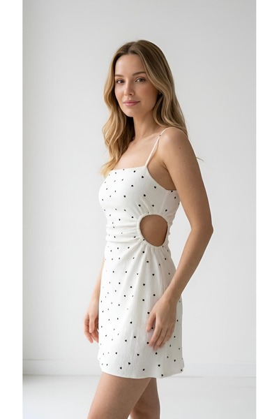 Melinaz Siyah Kalp Desenli Askılı Mini Pijama