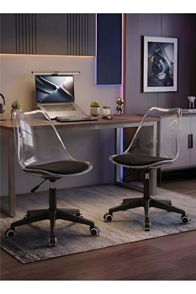 Taimi Set of 2-Ergonomic 360° Swivel Adjustable Height Chair,Black Padded, wh...