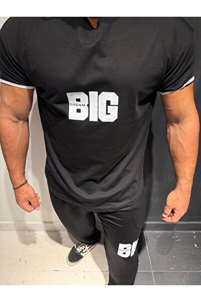 Bas Body FitnessWear Siyah Big -10 Sırt Baskılı V Yaka Lastikli Kol Oversize ...