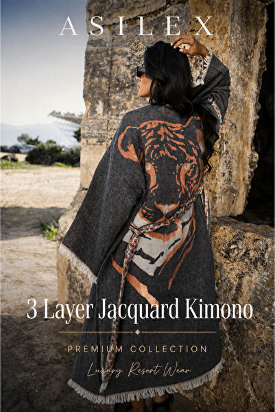 Asilex Home Collection Κιμονό ζακάρ με σχέδιο τίγρης 3 στρώσεων, γυναικείο κι...