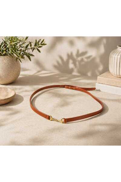 Generic Λεπτή καφέ ζώνη από οικολογικό δέρμα, 117 εκ. – ρυθμιζόμενη, με 5 οπέ...