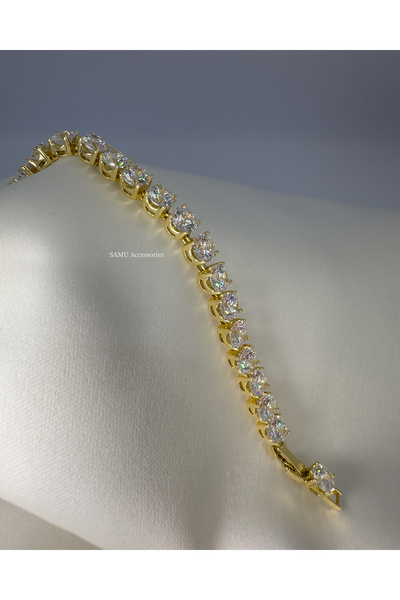 Samu Accessories سوار فولاذي سميك مرصع بالأحجار الكبيرة - سوار جولدن جراند تينيس