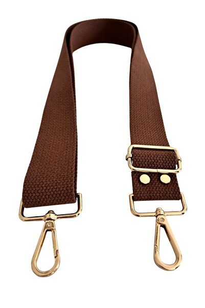B BUL AKSESUAR Brown Cotton Bag Strap 120 cm 4 cm Wide Adjustable with Gold Clip