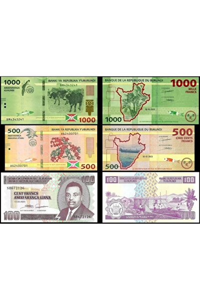 3Alp Koleksiyon BURUNDİ 100-500-1000 FRANC 3 lü SET, Kağıt Para ÇİL (Unc) Kol...