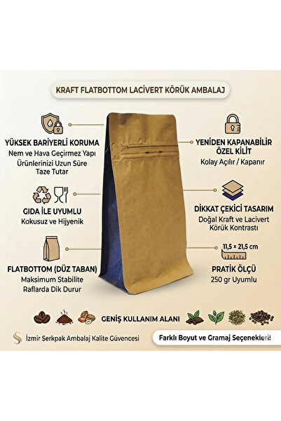 Kraft Flatbottom Lacivert Körük Ambalaj - 11.5X21.5CM - (100 Adet)