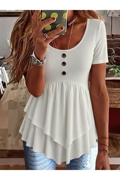 DRESSIFY WOMEN’S FASHION Γυναικεία κοντομάνικη μπλούζα από βισκόζη με στρογγυ...