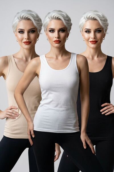 fevien Women's 3-Pack Black White Skin Cotton Thick Strap U-Neck Basic Unders...