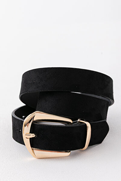Pantastic Jeans 3. Cm Gold Buckle Black Suede Faux Leather Women's Belt
