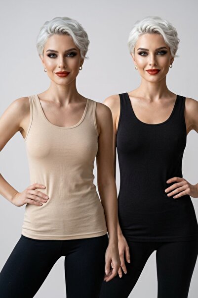 fevien Women's 2-Pack Cotton Thick Strap U-Neck Basic Undershirt Set Flexible...