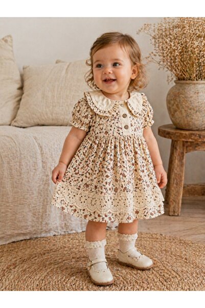 Pure Boutique Κοριτσίστικο βαμβακερό φόρεμα με στάμπα και κομψή δαντέλα