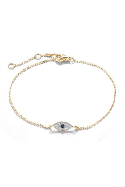 Bijuteria SORELLY Βραχιόλι από χρυσό 14 καρατίων με Ματάκι, διαμάντια 0.05 κα...