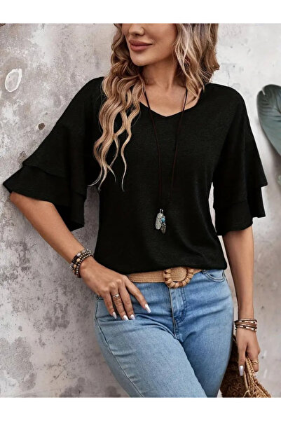 DRESSIFY WOMEN’S FASHION Γυναικεία κοντομάνικη μπλούζα βισκόζης με λαιμόκοψη