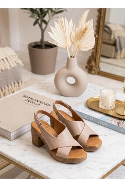 Castle Black Beige Genuine Leather Women's Comfortable Orthopedic Daily Sandals with Heels