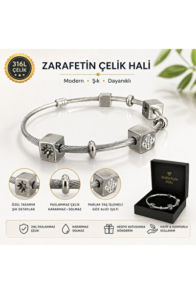 Mervişim Aksesuar سوار فولاذي فاخر من سيلفر لاين إليجانس مزين بالأحجار الكريمة