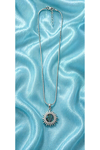 Sylvera Shop Hologram Effect Sun Steel Necklace - Glows and Rotates (Silver C...