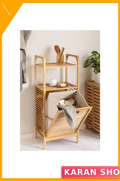 KARAN SHOP Çek-Aç Bambu Kirli Sepeti 2 Raflı 40x35x95 cm Organizer