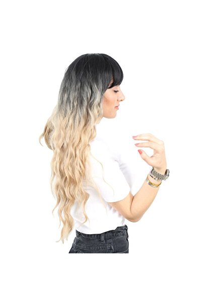 colezium شعر مستعار طويل من الألياف مع خصلات مدببة / أسود / أومبري باللون الأسود