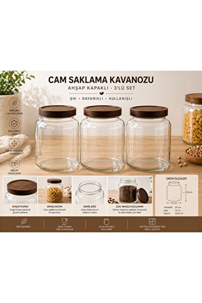 Coşev 3'lü Akasya Plus Cam Kavanoz 2250 ml