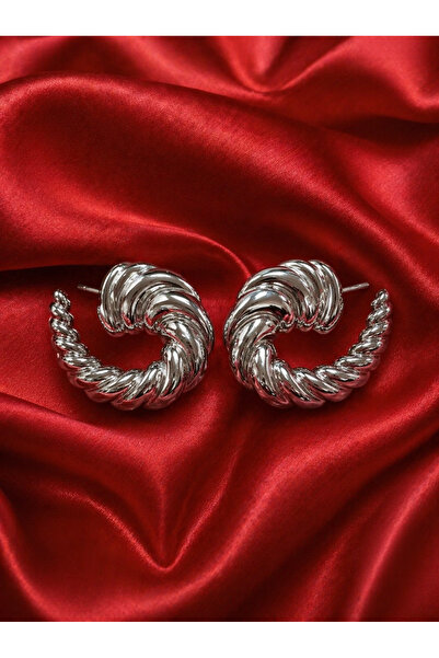 Sylvera Shop Twist Form Hoop Earrings – Stylish Design (Silver Color)