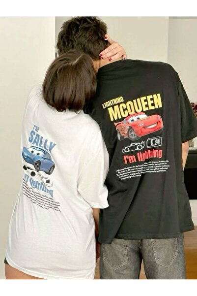 darkopia Unisex Σετ μπλουζών μεγάλου μεγέθους με στάμπα McQueen και Sally, Σχ...