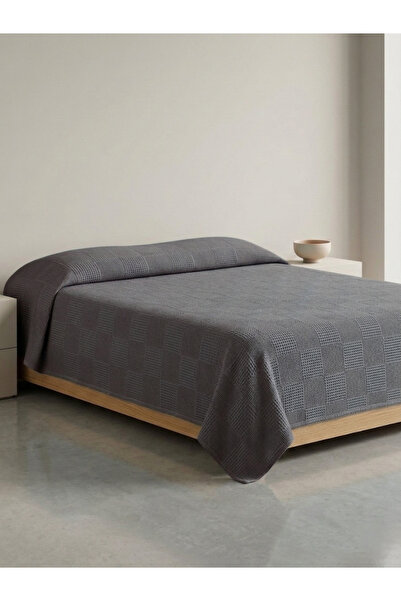 Shopyteks 100% βαμβακερό σκούρο γκρι κάλυμμα κρεβατιού Waffle Pike 200x220 Δι...