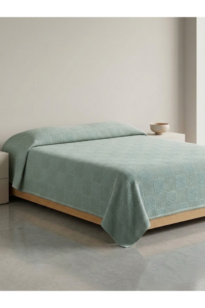Shopyteks 100% βαμβακερό Water Green Waffle Pique κάλυμμα κρεβατιού 200x220 Δ...