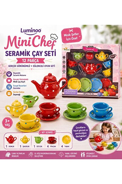 Luminoo Minichef Ceramic Tea Set 12 Piece Toy (Realistic Appearance)