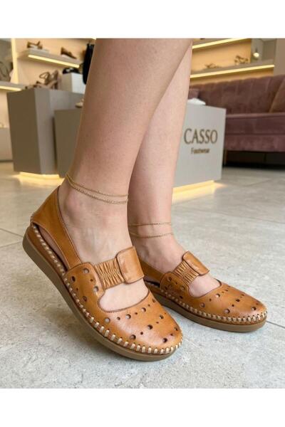 Daloğlu Taba Hakiki Deri Kadın Rahat Ortopedik Comfort Günlük Sandalet Ayakkabı
