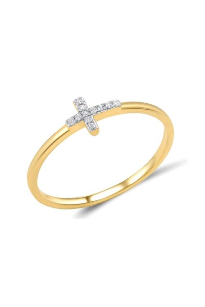 Bijuteria SORELLY Δαχτυλίδι σταυρός από χρυσό 14 καρατίων με διαμάντια 0.030 ...