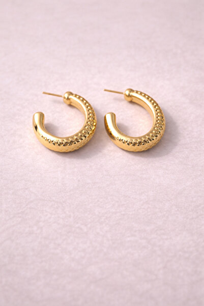 Sylvera Shop Shiny Textured Hoop Earrings – Timeless Style (Gold Color)