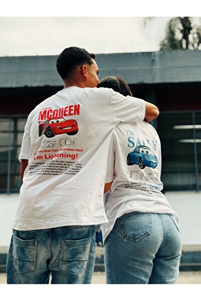 darkopia Unisex Σετ μπλουζών μεγάλου μεγέθους με στάμπα McQueen και Sally, Σχ...