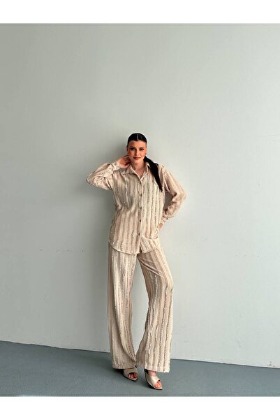 Bella Breeze Γυναικείο Σετ Πουκάμισο-Παντελόνι Χαλαρή Εφαρμογή Ριγέ Καθημεριν...