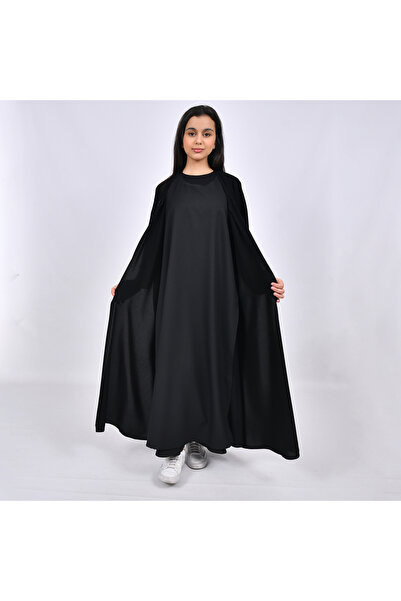 HAWRAA ABAYA Black Wrap-Around Girls' Abaya with Attached Dress and Button Cl...