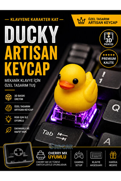 Sarcak 3D Baskı Ducky Artisan Keycap – Mekanik Klavye İçin Özel Tasarım Tuş (...