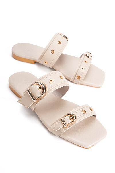 PASSAGE SHOES Γυναικείες παντόφλες με λεπτομέρειες Trok και αγκράφα 6330 BEIGE-2