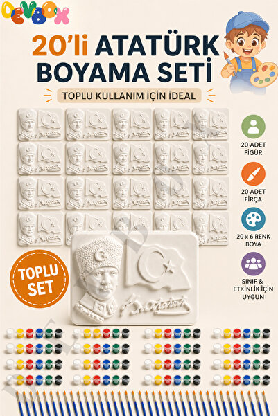 devhome 20’li Atatürk Boyama Seti – 20 Kişilik Etkinlik Seti, 6 Renk Akrilik ...