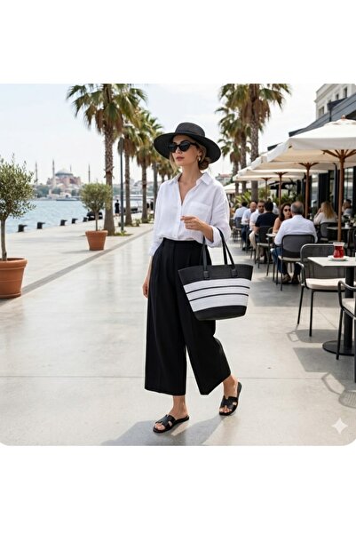 aseh shop Γυναικεία ψάθινη τσάντα μάξι με λουράκι ώμου και επένδυση με φερμουάρ